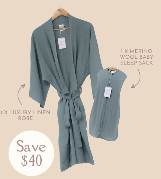 mum and baby gift set in eucalyptus